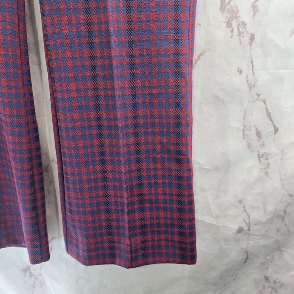 Anthropologie Pants Womens Large Red Blue Plaid High Rise Flare Pull On Maeve - Picture 5 of 14
